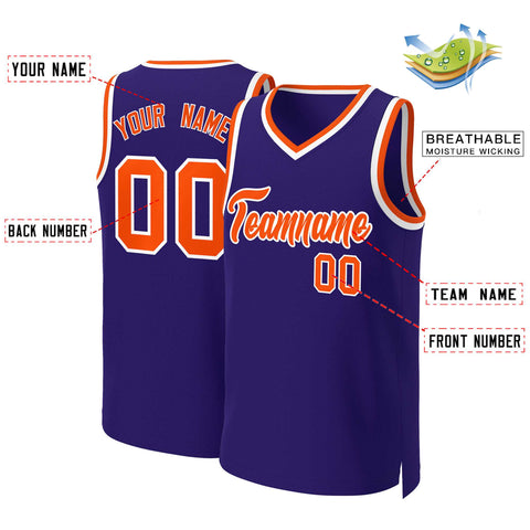 Custom Purple Orange-White Classic Tops Basketball Jersey