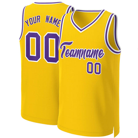 Custom Yellow Purple-White Classic Tops Basketball Jersey