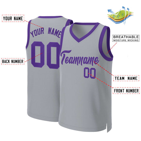 Custom Gray Purple Classic Tops Basketball Jersey