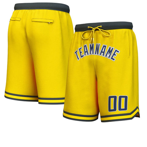 Custom Yellow Navy-White Personalized Basketball Shorts