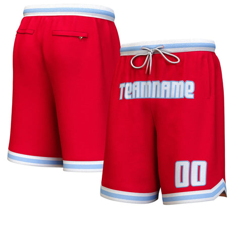 Custom Red White-Light Blue Personalized Basketball Shorts