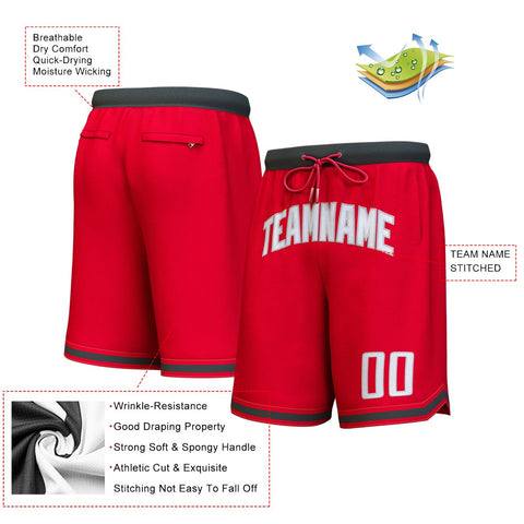 Custom Red White-Gray Personalized Basketball Shorts
