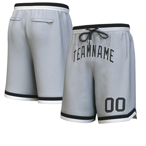 Custom Gray Black-White Personalized Basketball Shorts