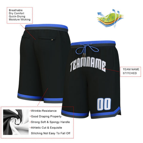 Custom Black White-Blue Personalized Basketball Shorts