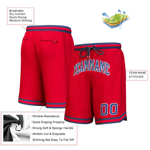 Custom Red Navy-White Personalized Basketball Shorts
