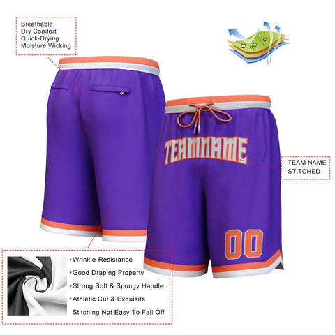 Custom Purple Gray-Orange Personalized Basketball Shorts