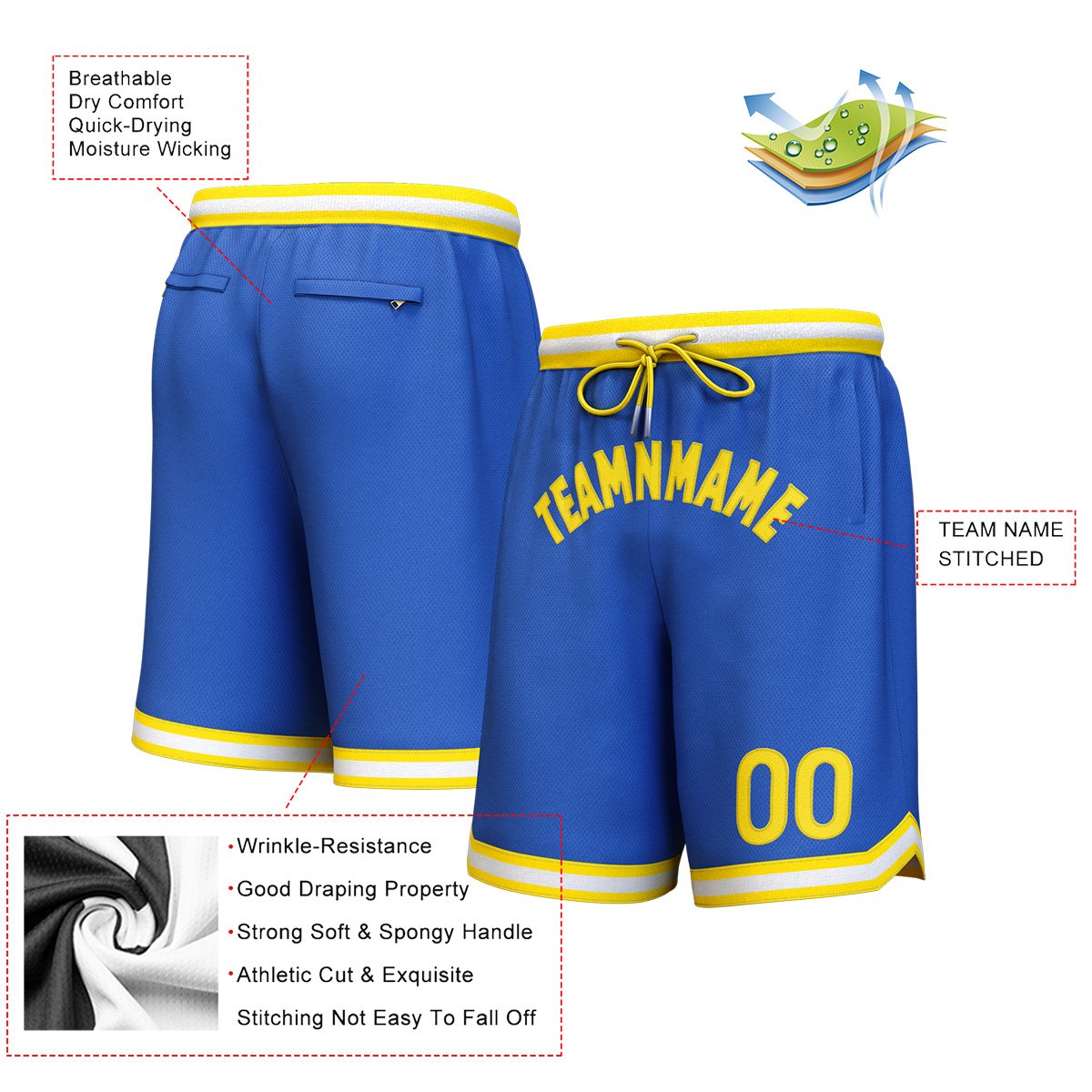 Custom Royal Yellow Personalized Basketball Shorts