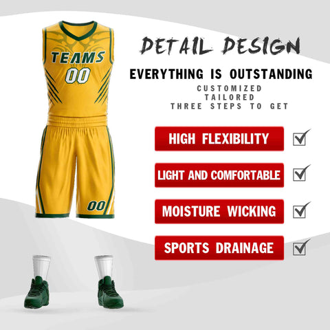 Custom Gold Green-White Graffiti Pattern Sets Claw Element Basketball Jersey