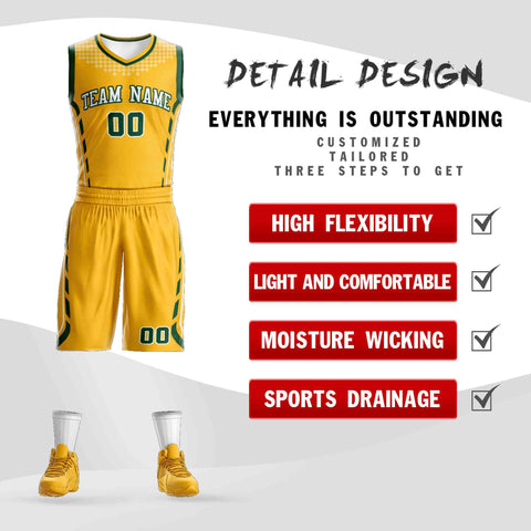 Custom Gold White-Green Graffiti Pattern Sets Oblique Bar Basketball Jersey