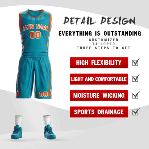 Custom Teal Orange-White Graffiti Pattern Sets Oblique Bar Basketball Jersey