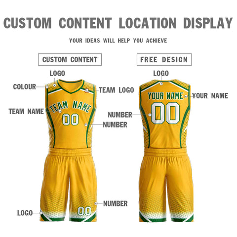 Custom Gold Kelly Green-White Graffiti Pattern Sets Points Element Basketball Jersey