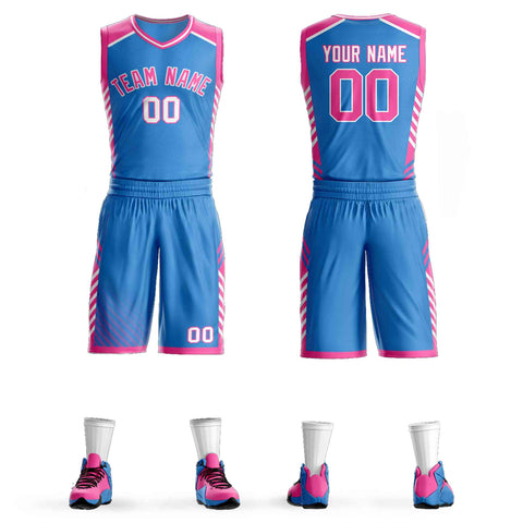 Custom Powder Blue Pink-White Graffiti Pattern Sets Bar Element Basketball Jersey