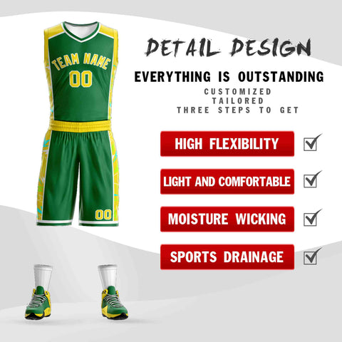 Custom Kelly Green Gold-White Graffiti Pattern Sets Lightning Basketball Jersey