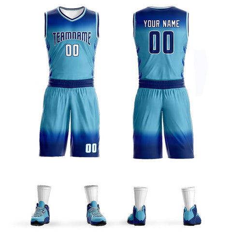 Custom Navy Blue Navy-White Gradient Fashion Sets Basketball Jersey