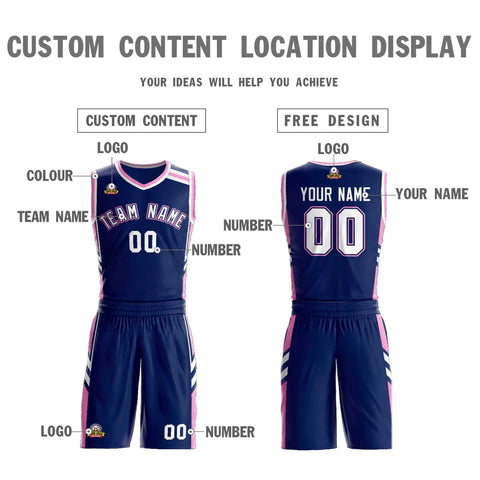 Custom Navy White Pink Classic Sets Mesh Basketball Jersey