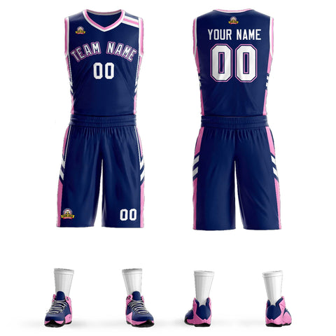 Custom Navy White Pink Classic Sets Mesh Basketball Jersey