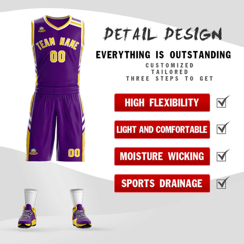 Custom Purple Gold White Classic Sets Mesh Basketball Jersey