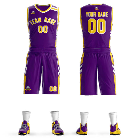 Custom Purple Gold White Classic Sets Mesh Basketball Jersey