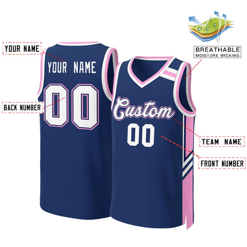 Custom Navy White Pink Classic Tops Mesh Basketball Jersey