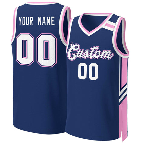 Custom Navy White Pink Classic Tops Mesh Basketball Jersey
