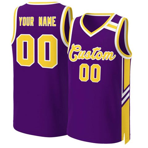 Custom Purple Gold White Classic Tops Mesh Basketball Jersey