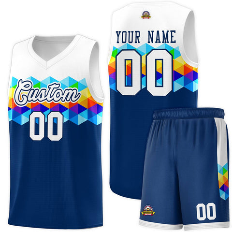 Custom White Navy-White Personalized Colorful Basketball Jersey Sets