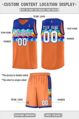 Custom Royal Orange-White Personalized Colorful Basketball Jersey Sets