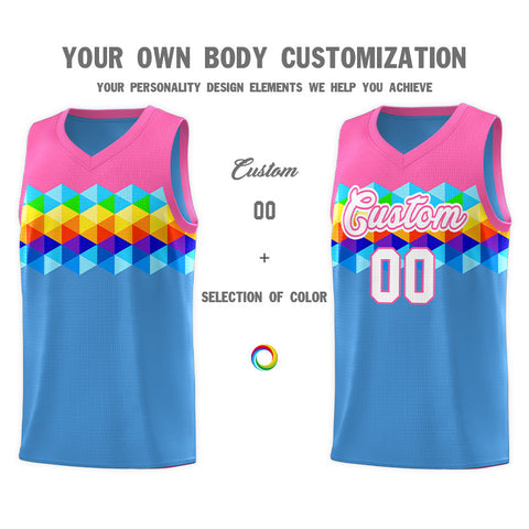 Custom Pink Powder Blue-White Personalized Colorful Basketball Jersey Sets