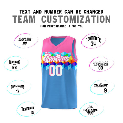Custom Pink Powder Blue-White Personalized Colorful Basketball Jersey Sets