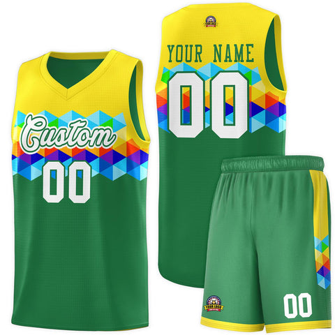 Custom Gold Kelly Green-White Personalized Colorful Basketball Jersey Sets