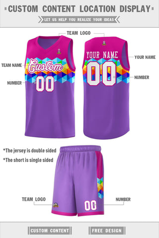Custom Rose Pink Purple-White Personalized Colorful Basketball Jersey Sets