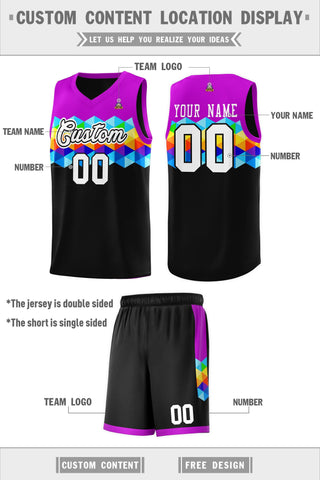 Custom Purple Black-White Personalized Colorful Basketball Jersey Sets