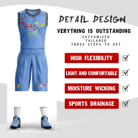 Custom Light Blue White Graffiti Pattern Sets Mesh Basketball Jersey