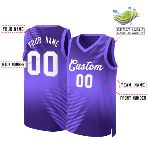 Custom Purple White Gradient Fashion Tops Slash Basketball Jersey