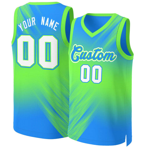 Custom Green Blue-Green Gradient Fashion Tops Slash Basketball Jersey