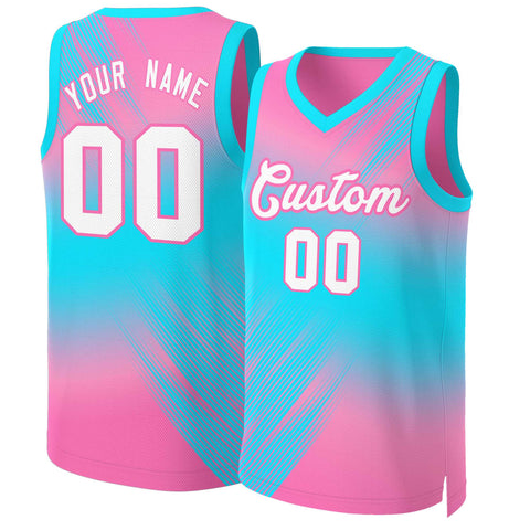 Custom Pink White-Pink Gradient Fashion Tops Slash Basketball Jersey