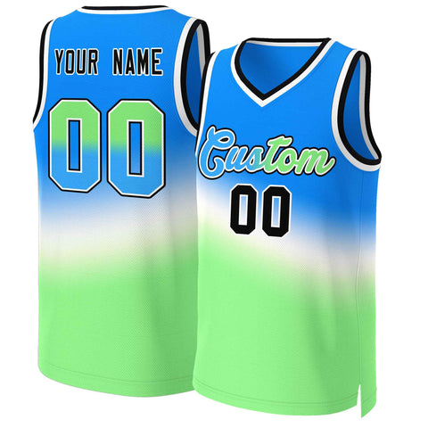 Custom Blue Green-Blue Gradient Fashion Tops Slash Basketball Jersey