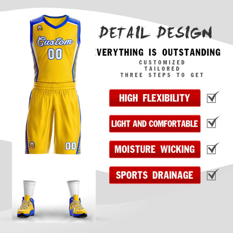 Custom Gold White-Royal Classic Sets Mesh Basketball Jersey