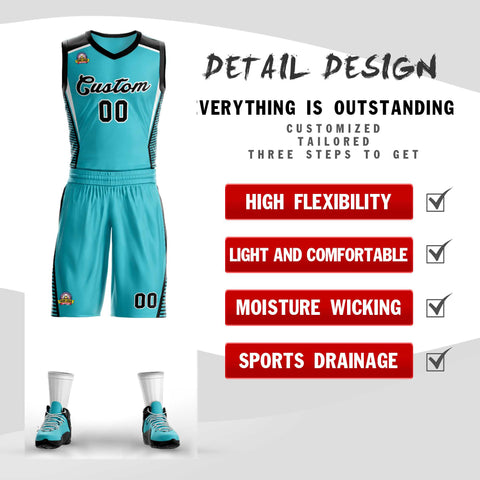 Custom Aqua Black-White Classic Sets Mesh Basketball Jersey