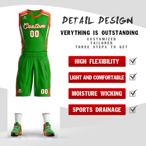 Custom Green Green-Orange Classic Sets Mesh Basketball Jersey