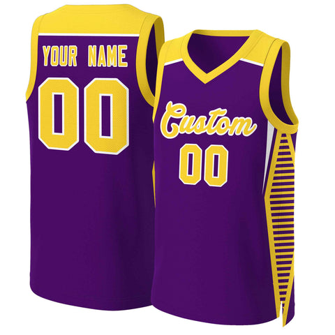 Custom Purple Gold-White Classic Tops Mesh Basketball Jersey