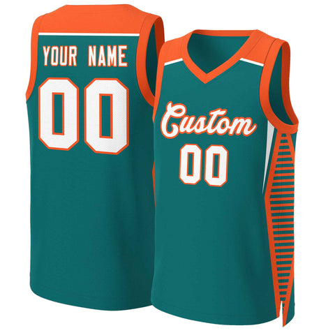Custom Aqua White-Orange Classic Tops Mesh Basketball Jersey
