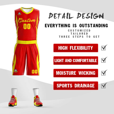 Custom Red Gold Classic Sets Mesh Basketball Jersey