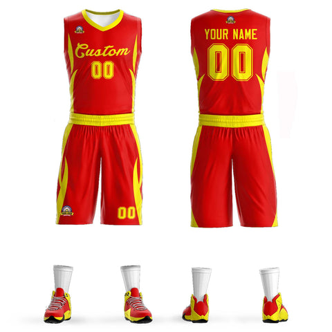 Custom Red Gold Classic Sets Mesh Basketball Jersey