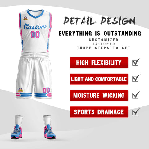 Custom White Powder Blue Classic Sets Mesh Basketball Jersey