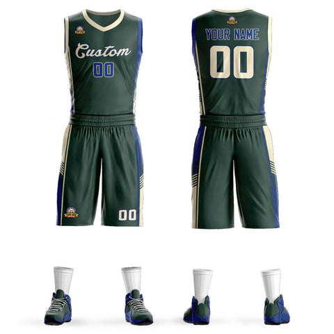 Custom Hunter Green Cream-Royal Classic Sets Sports Uniform Basketball Jersey