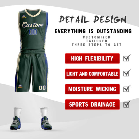 Custom Hunter Green Cream-Royal Classic Sets Sports Uniform Basketball Jersey