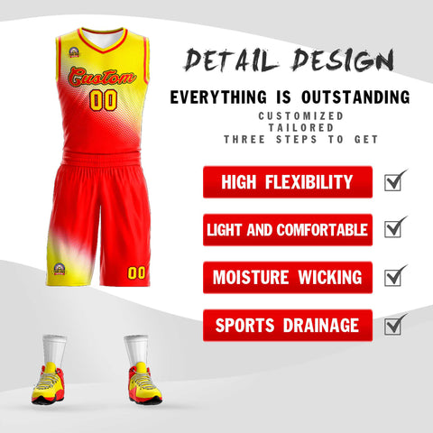 Custom Gold Red Gradient Fashion Sports Uniform Basketball Jersey