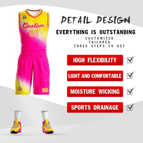 Custom Gold Rose Red Gradient Fashion Sports Uniform Basketball Jersey
