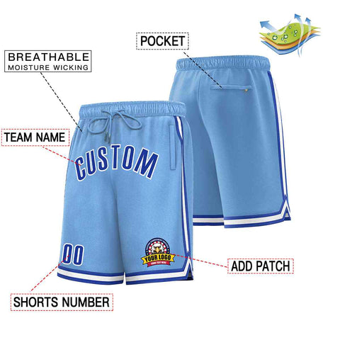 Custom Light Blue Royal-White Classic Style Basketball Mesh Shorts